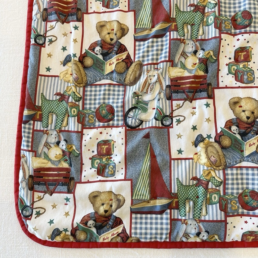 Blue Jean Teddy Bear Handmade By Mich Fukui Baby Blanket Approx 42"x53"